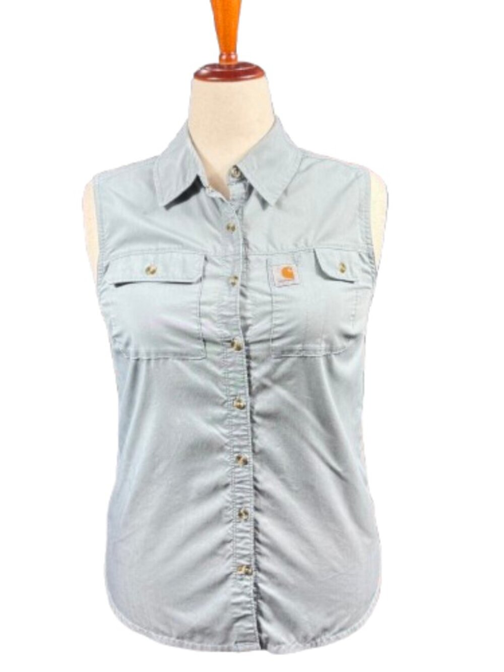 Carhartt Women’s Sleeveless Button Up Gray Workwear Collared Utility Top (SZ M)